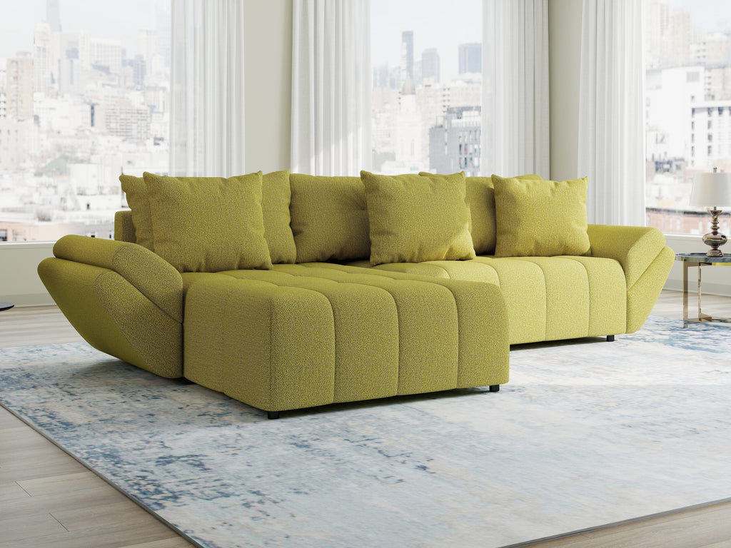 Colțar extensibil dumonde cu ladă de depozitare si sezut confortabil din spuma high-density, Berlin Enjoy Verde 280x185 cm