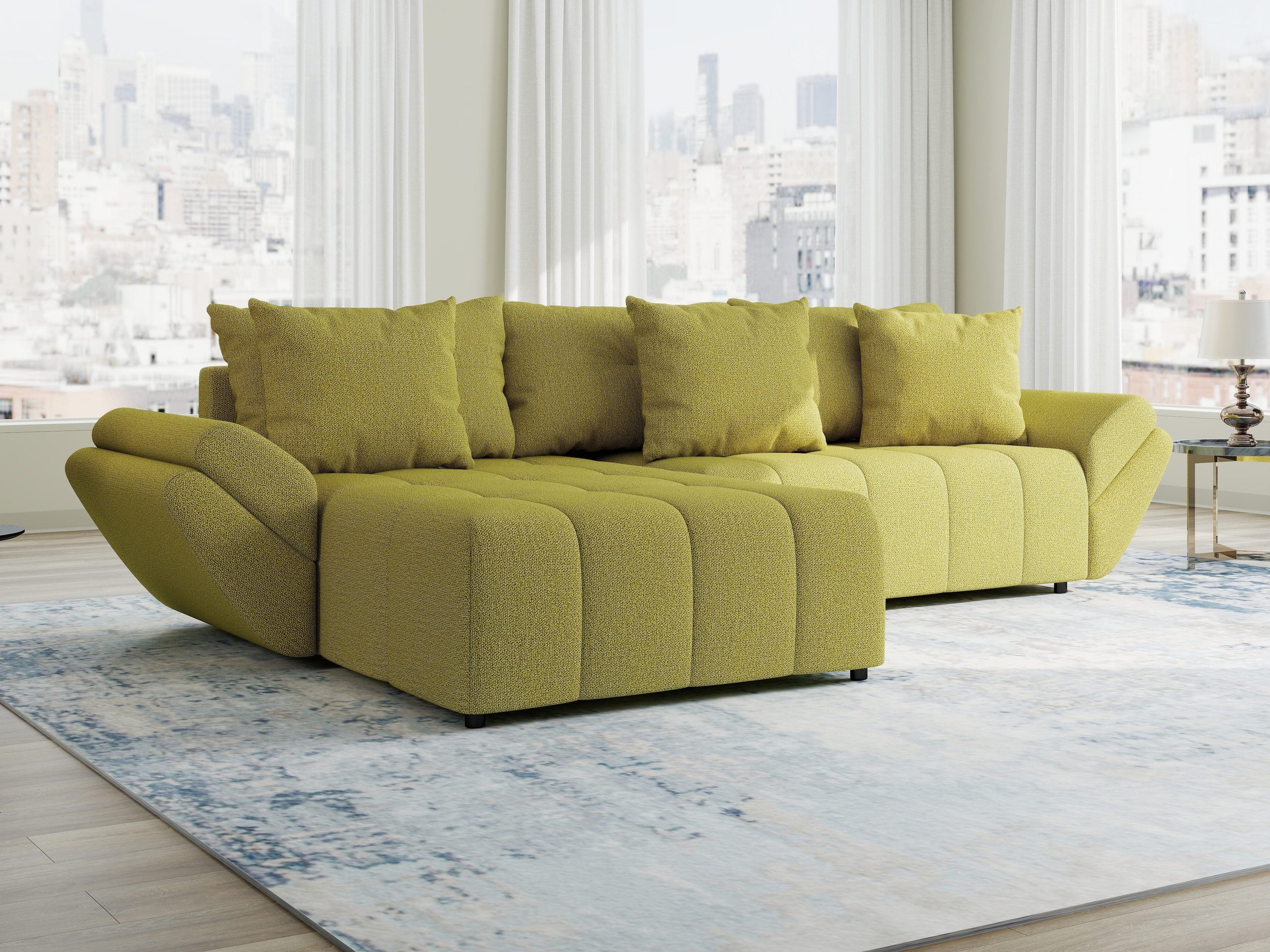 Colțar extensibil dumonde cu ladă de depozitare si sezut confortabil din spuma high-density, Berlin Enjoy Verde 280x185 cm