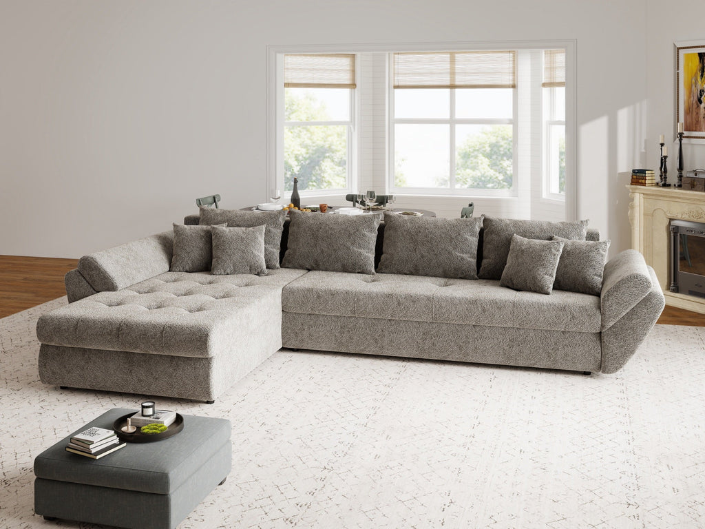 Colțar extensibil dumonde cu ladă de depozitare si sezut confortabil din spuma high-density, Loana XL Arena Taupe 335x185 cm