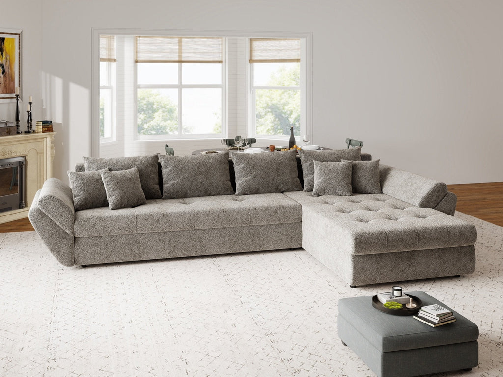Colțar extensibil dumonde cu ladă de depozitare si sezut confortabil din spuma high-density, Loana XL Arena Taupe II 335x185 cm
