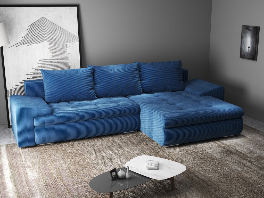 Colțar extensibil dumonde cu ladă de depozitare si sezut confortabil din spuma high-density, Leonardo Zoom Albastru 260x185 cm II