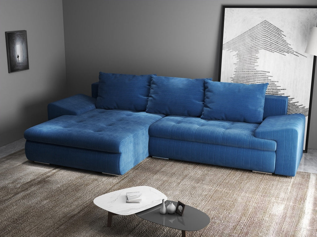 Colțar extensibil dumonde cu ladă de depozitare si sezut confortabil din spuma high-density, Leonardo Zoom Albastru 260x185 cm