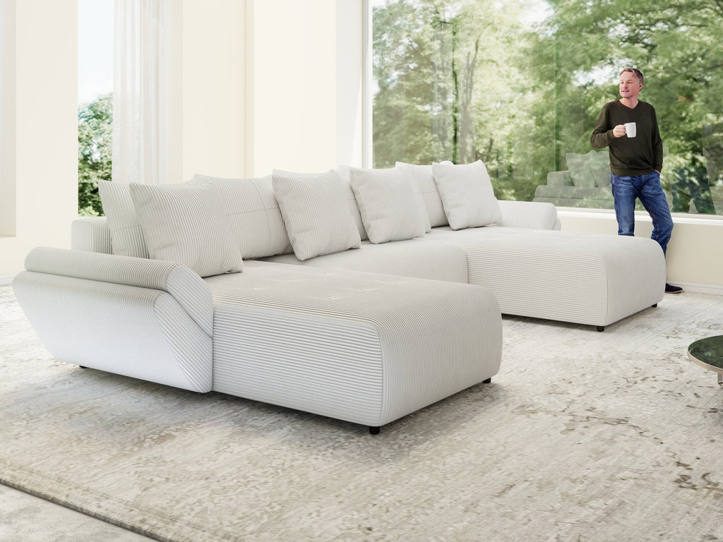 Colțar extensibil dumonde cu ladă de depozitare si sezut confortabil din spuma high-density, Berlin U Zoom Grey 380x180 cm