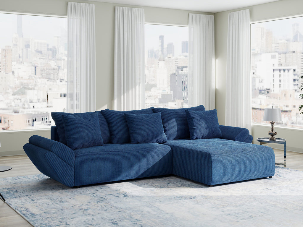 Colțar extensibil dumonde cu ladă de depozitare si sezut confortabil din spuma high-density, Berlin Zoom Albastru 280x185 cm II