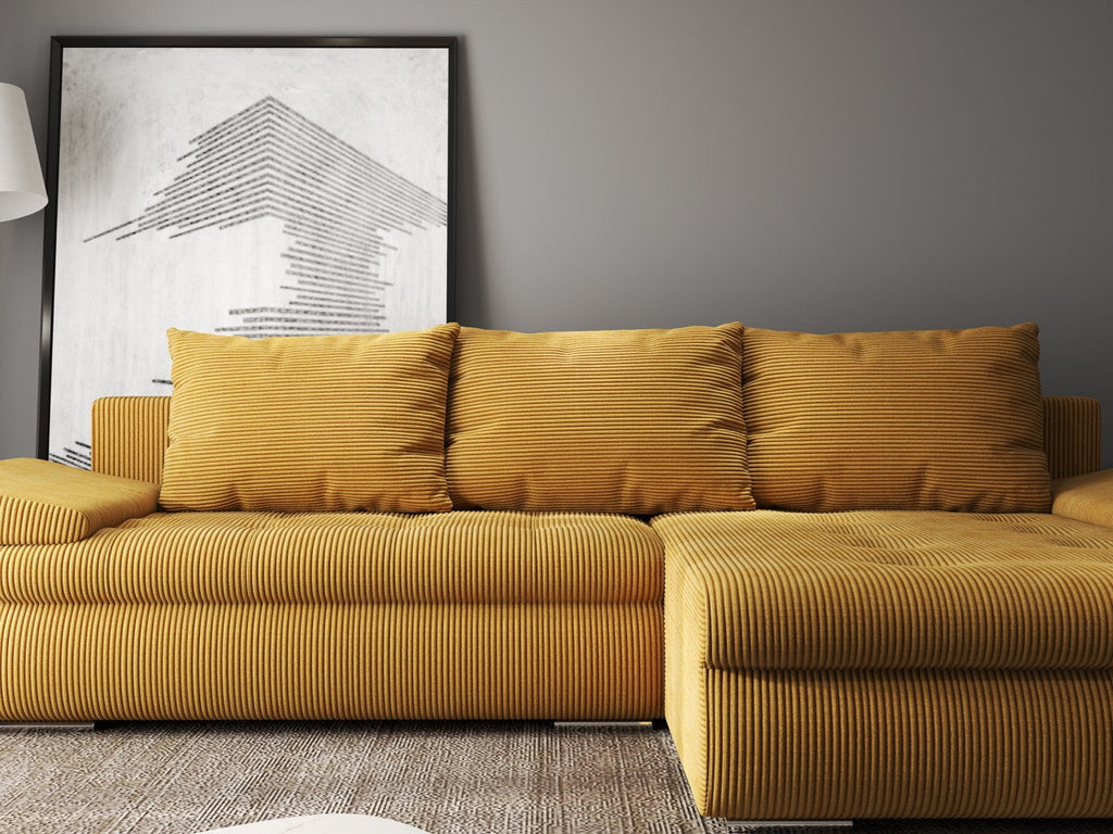 Colțar extensibil dumonde cu ladă de depozitare si sezut confortabil din spuma high-density, Leonardo Zoom Mustar 260x185 cm II