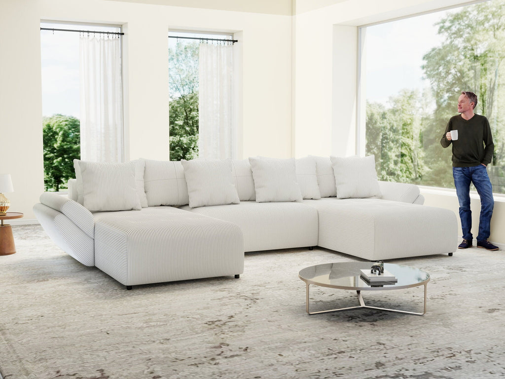 Colțar extensibil dumonde cu ladă de depozitare si sezut confortabil din spuma high-density, Berlin U Zoom Grey 380x180 cm