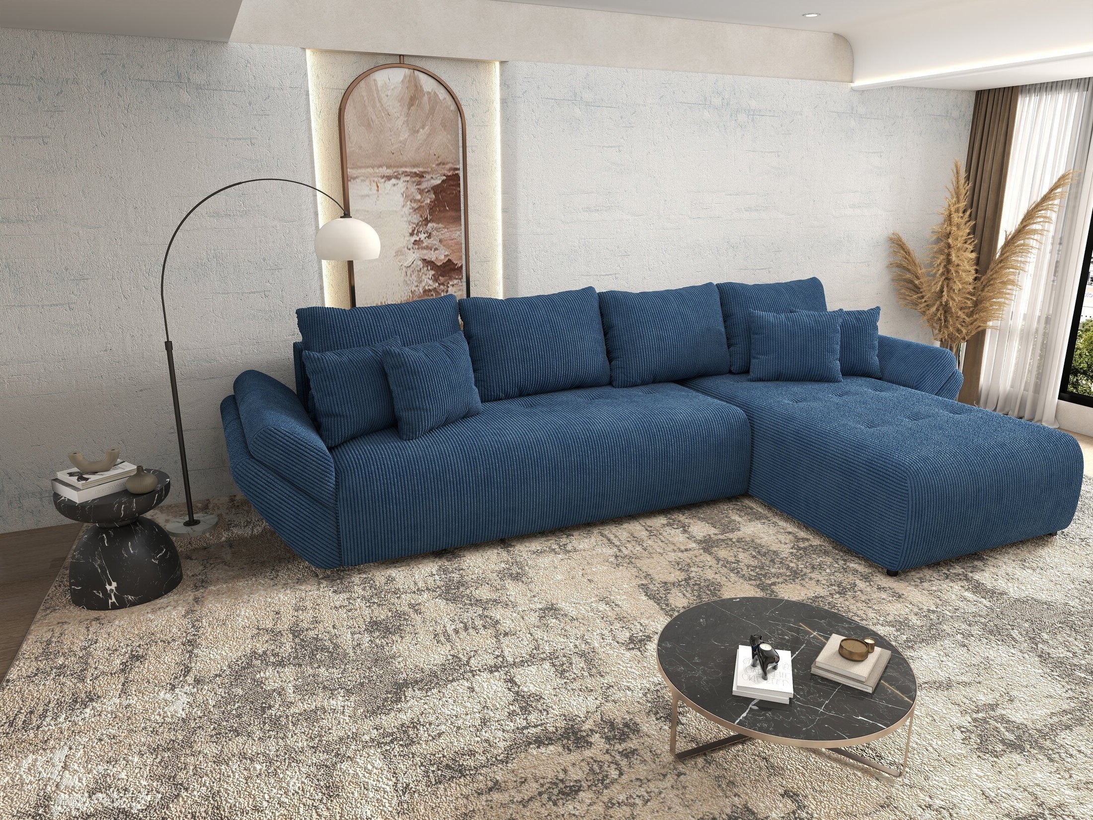 Colțar extensibil dumonde cu ladă de depozitare si sezut confortabil din spuma high-density, Berlin XL Zoom Blue 350x185 cm II