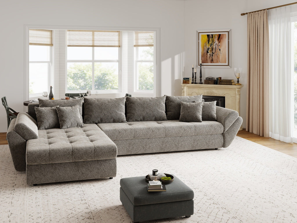 Colțar extensibil dumonde cu ladă de depozitare si sezut confortabil din spuma high-density, Loana XL Arena Taupe 335x185 cm