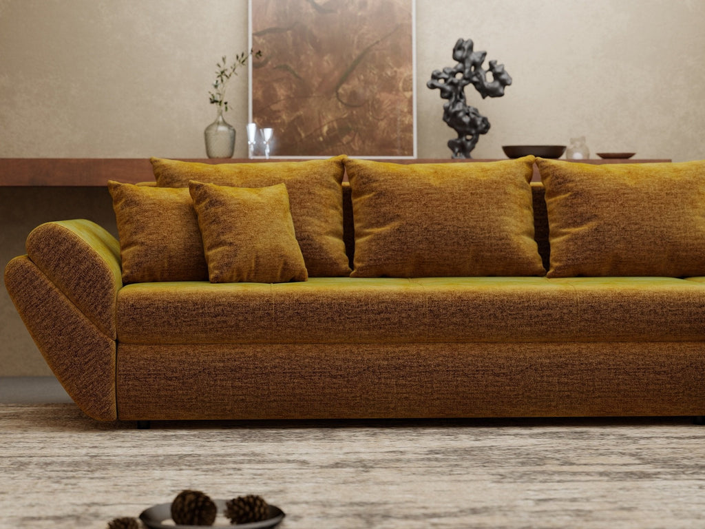 Colțar extensibil dumonde cu ladă de depozitare si sezut confortabil din spuma high-density, Loana XL Monolith Mustar II 335x185 cm