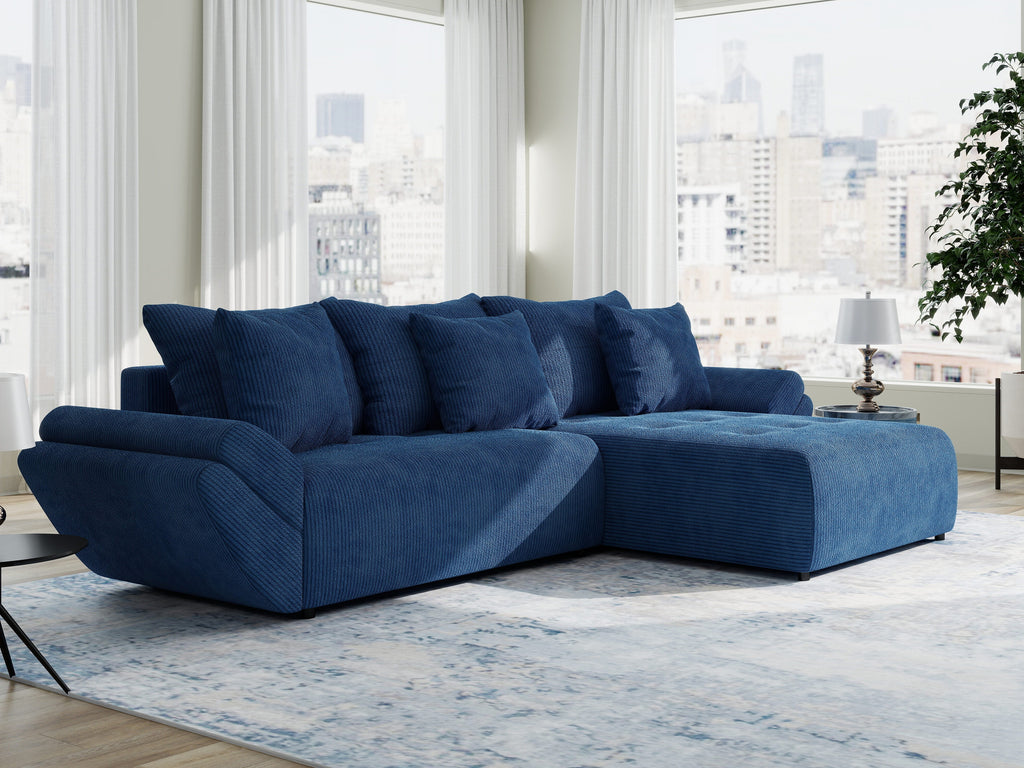 Colțar extensibil dumonde cu ladă de depozitare si sezut confortabil din spuma high-density, Berlin Zoom Albastru 280x185 cm II