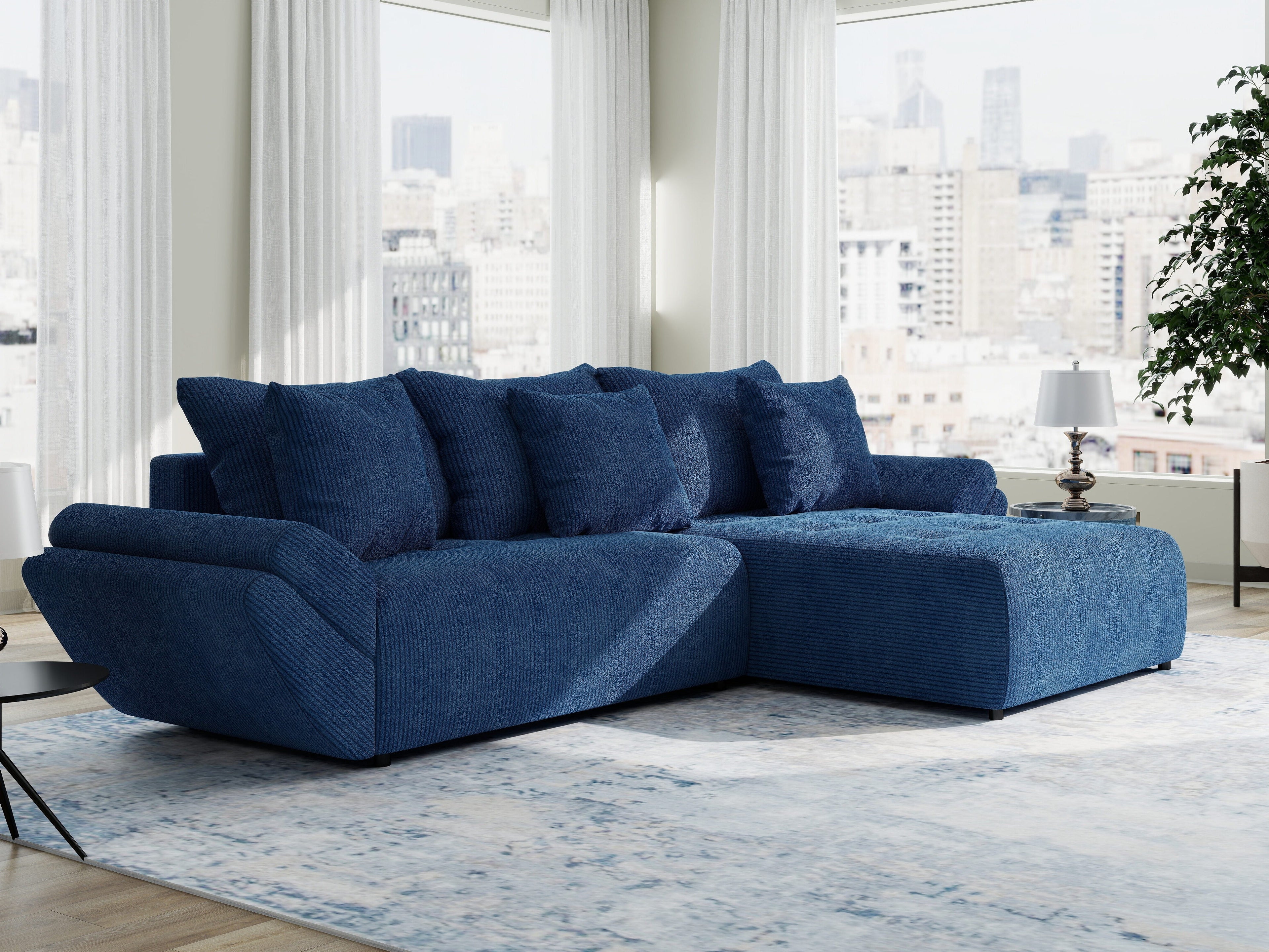Colțar extensibil dumonde cu ladă de depozitare si sezut confortabil din spuma high-density, Berlin Zoom Albastru 280x185 cm II