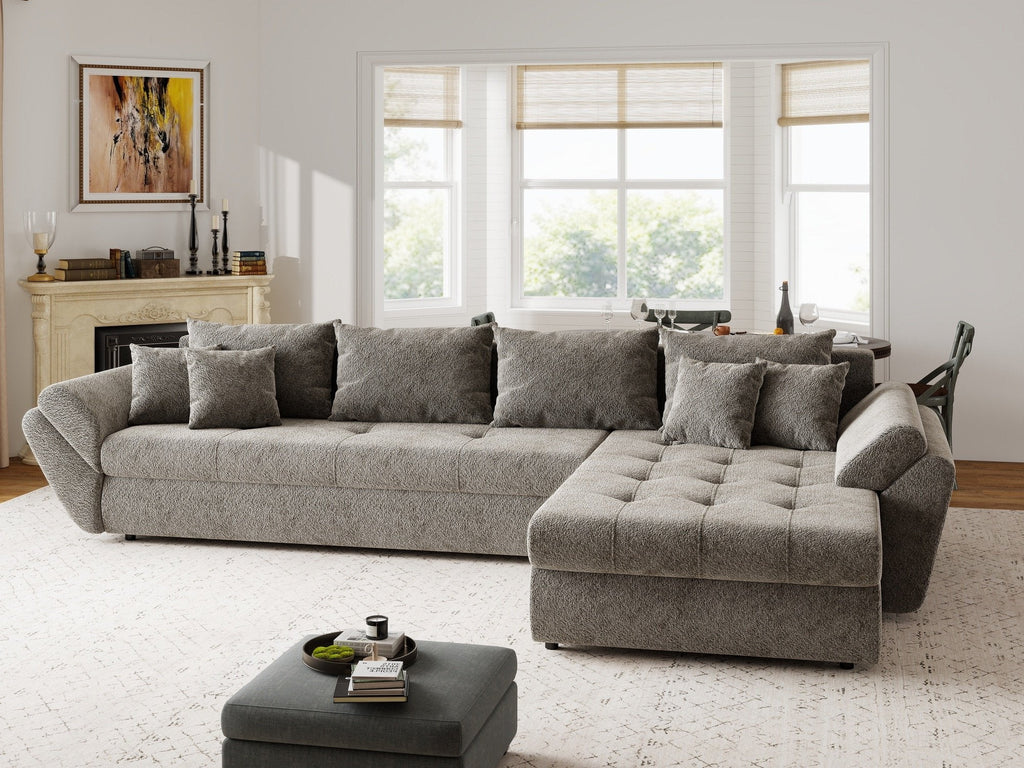 Colțar extensibil dumonde cu ladă de depozitare si sezut confortabil din spuma high-density, Loana XL Arena Taupe II 335x185 cm