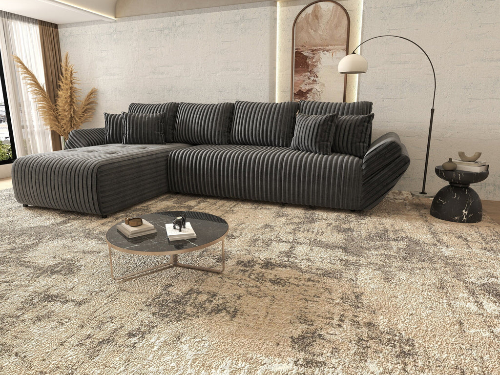 Colțar extensibil dumonde cu ladă de depozitare si sezut confortabil din spuma high-density, Berlin XL Ambience Grey 350x185 cm