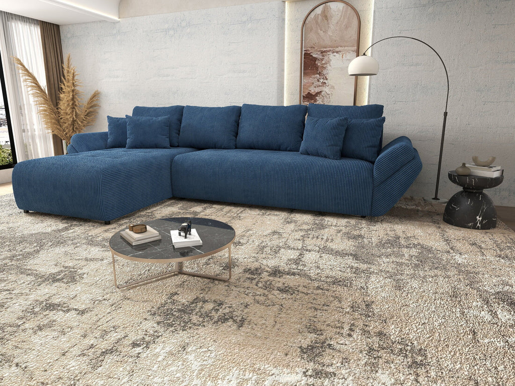 Colțar extensibil dumonde cu ladă de depozitare si sezut confortabil din spuma high-density, Berlin XL Zoom Blue 350x185 cm
