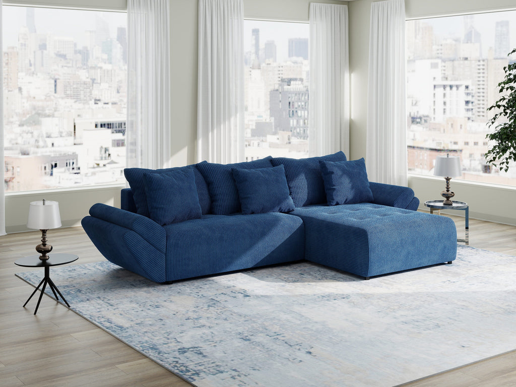 Colțar extensibil dumonde cu ladă de depozitare si sezut confortabil din spuma high-density, Berlin Zoom Albastru 280x185 cm II