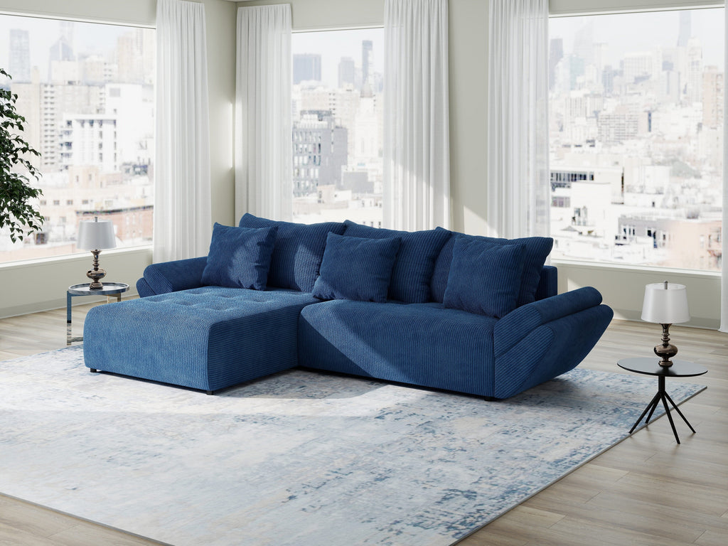 Colțar extensibil dumonde cu ladă de depozitare si sezut confortabil din spuma high-density, Berlin Zoom Albastru 280x185 cm