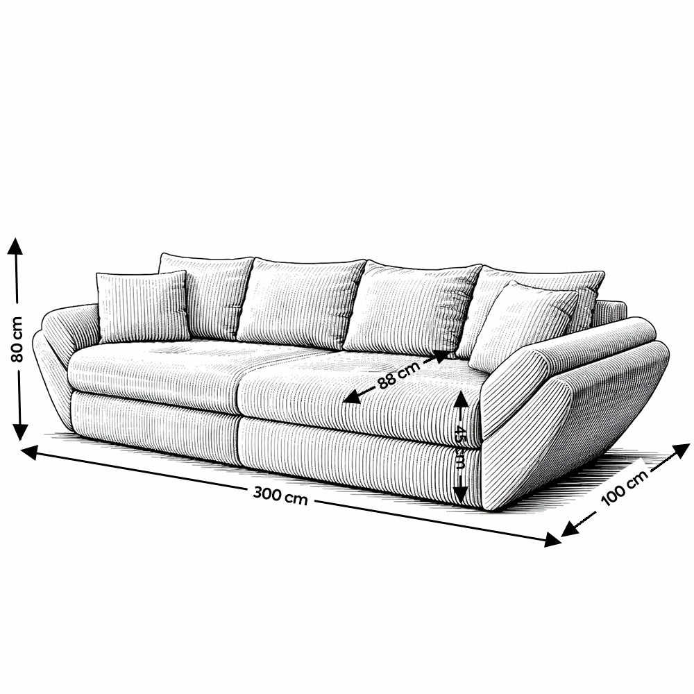 Canapea extensibilă dumonde cu ladă de depozitare si sezut confortabil din spuma high-density, Loana Royal Roz 300x100 cm