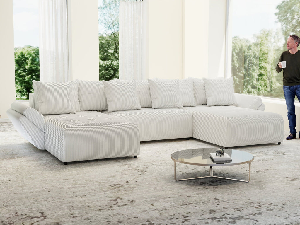 Colțar extensibil dumonde cu ladă de depozitare si sezut confortabil din spuma high-density, Berlin U Zoom Grey 380x180 cm