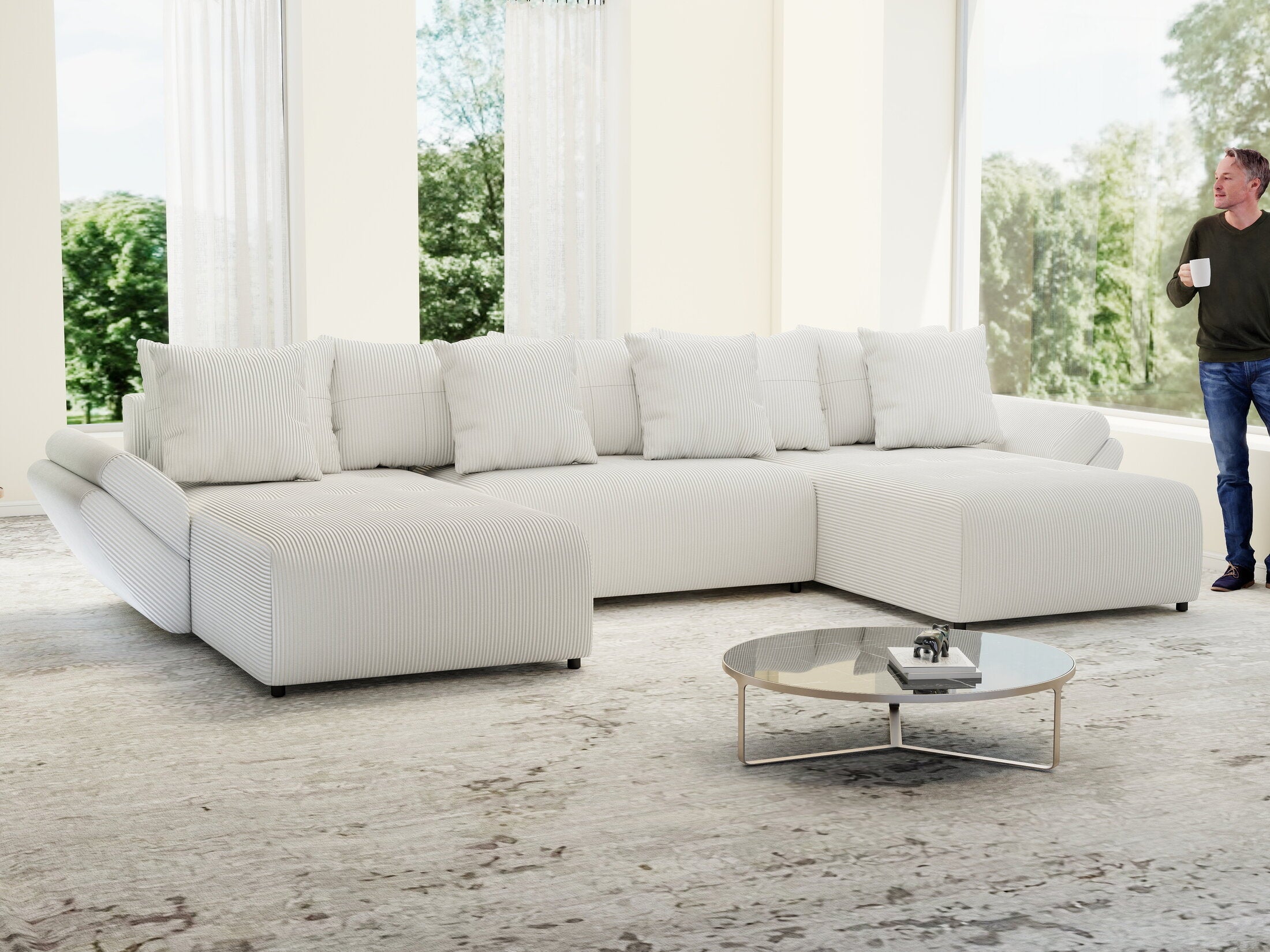 Colțar extensibil dumonde cu ladă de depozitare si sezut confortabil din spuma high-density, Berlin U Zoom Grey 380x180 cm