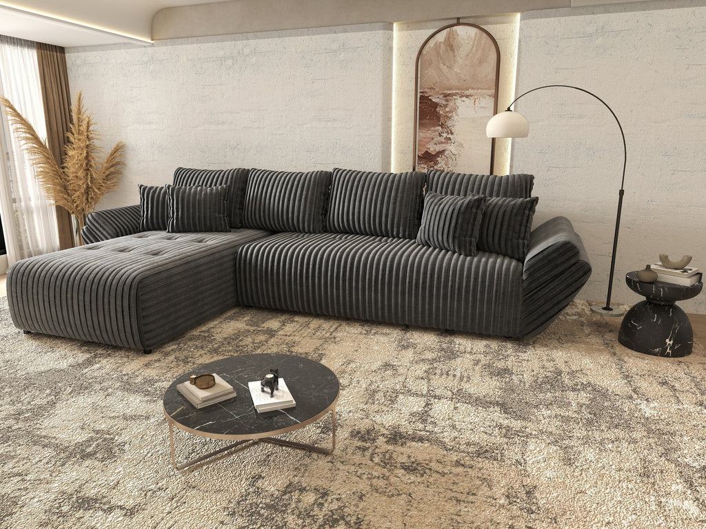 Colțar extensibil dumonde cu ladă de depozitare si sezut confortabil din spuma high-density, Berlin XL Ambience Grey 350x185 cm