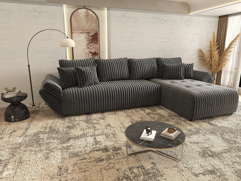 Colțar extensibil dumonde cu ladă de depozitare si sezut confortabil din spuma high-density, Berlin XL Ambience Grey II 350x185 cm