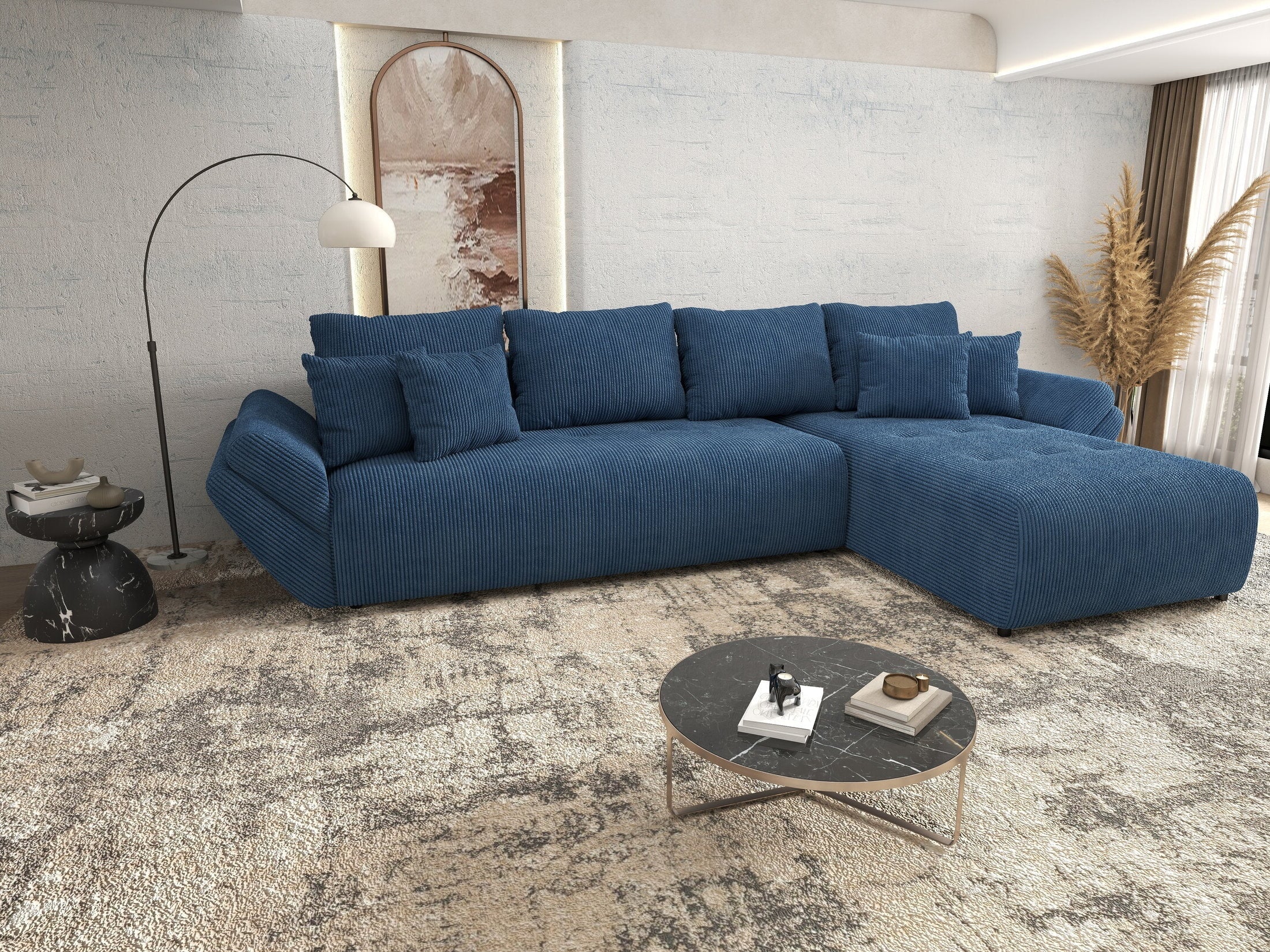 Colțar extensibil dumonde cu ladă de depozitare si sezut confortabil din spuma high-density, Berlin XL Zoom Blue 350x185 cm II
