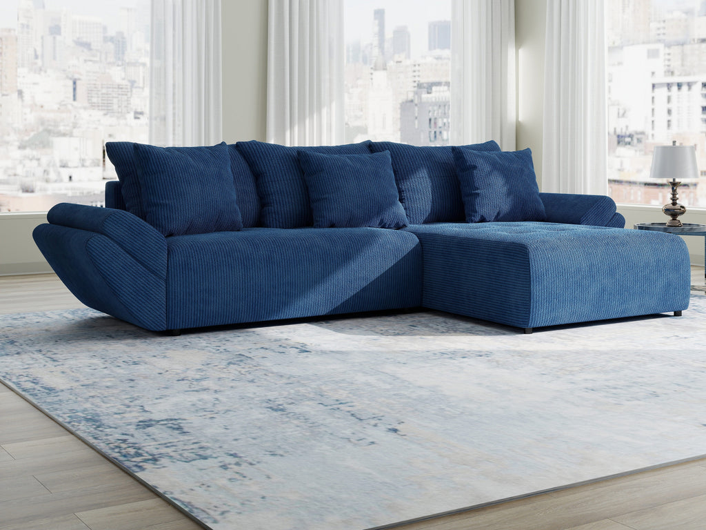 Colțar extensibil dumonde cu ladă de depozitare si sezut confortabil din spuma high-density, Berlin Zoom Albastru 280x185 cm II