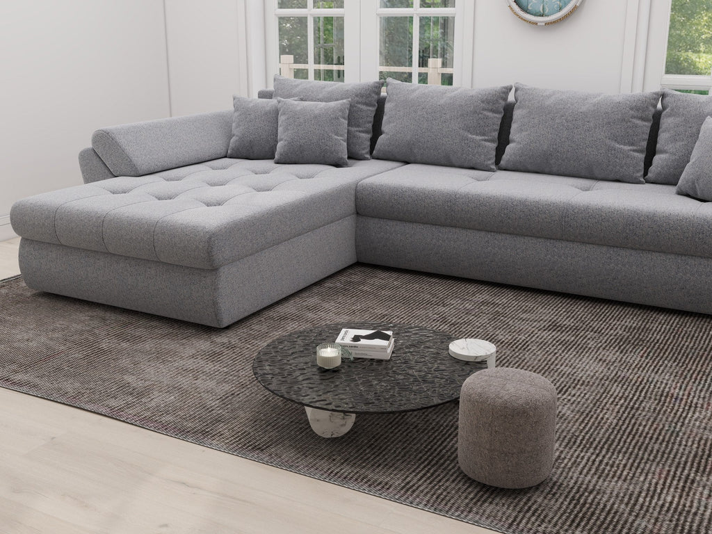 Colțar extensibil dumonde cu ladă de depozitare si sezut confortabil din spuma high-density, Loana XL Monte Gri 84 335x185 cm