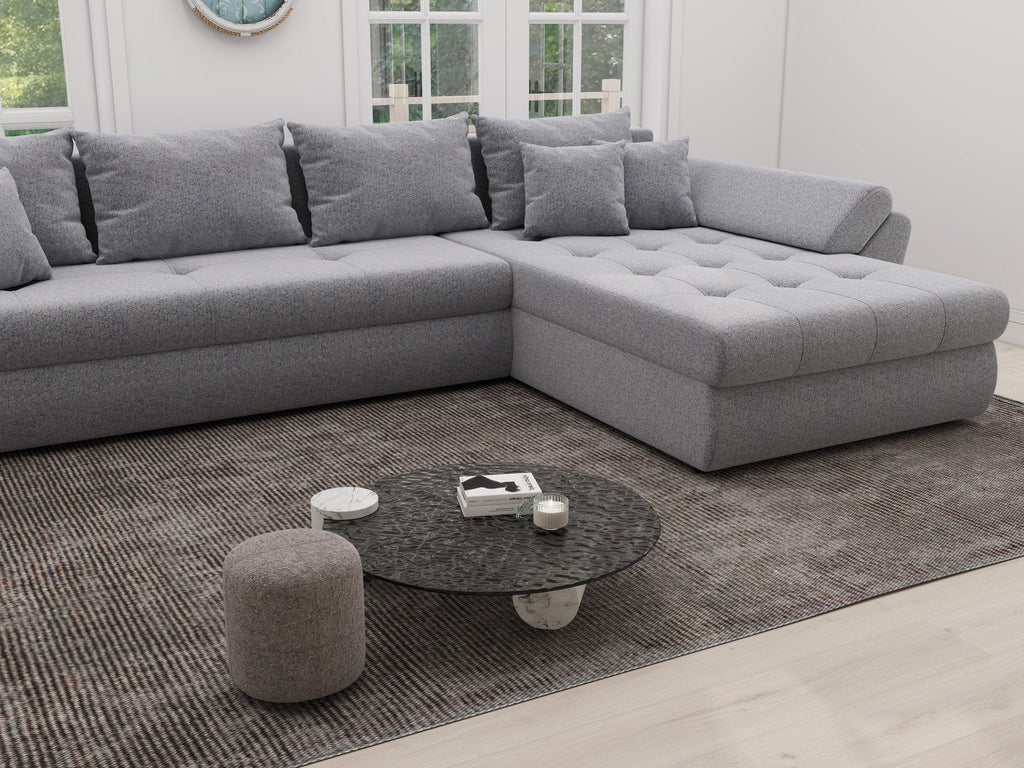 Colțar extensibil dumonde cu ladă de depozitare si sezut confortabil din spuma high-density, Loana XL Monte Gri 84 II 335x185 cm
