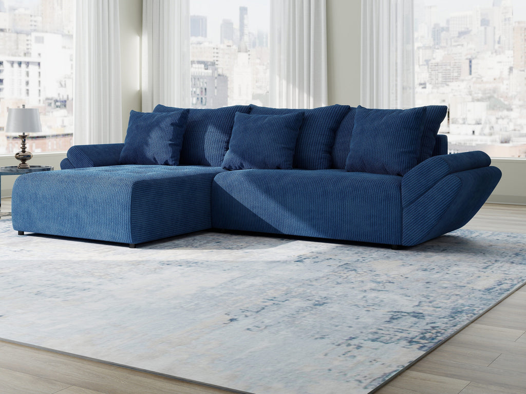 Colțar extensibil dumonde cu ladă de depozitare si sezut confortabil din spuma high-density, Berlin Zoom Albastru 280x185 cm