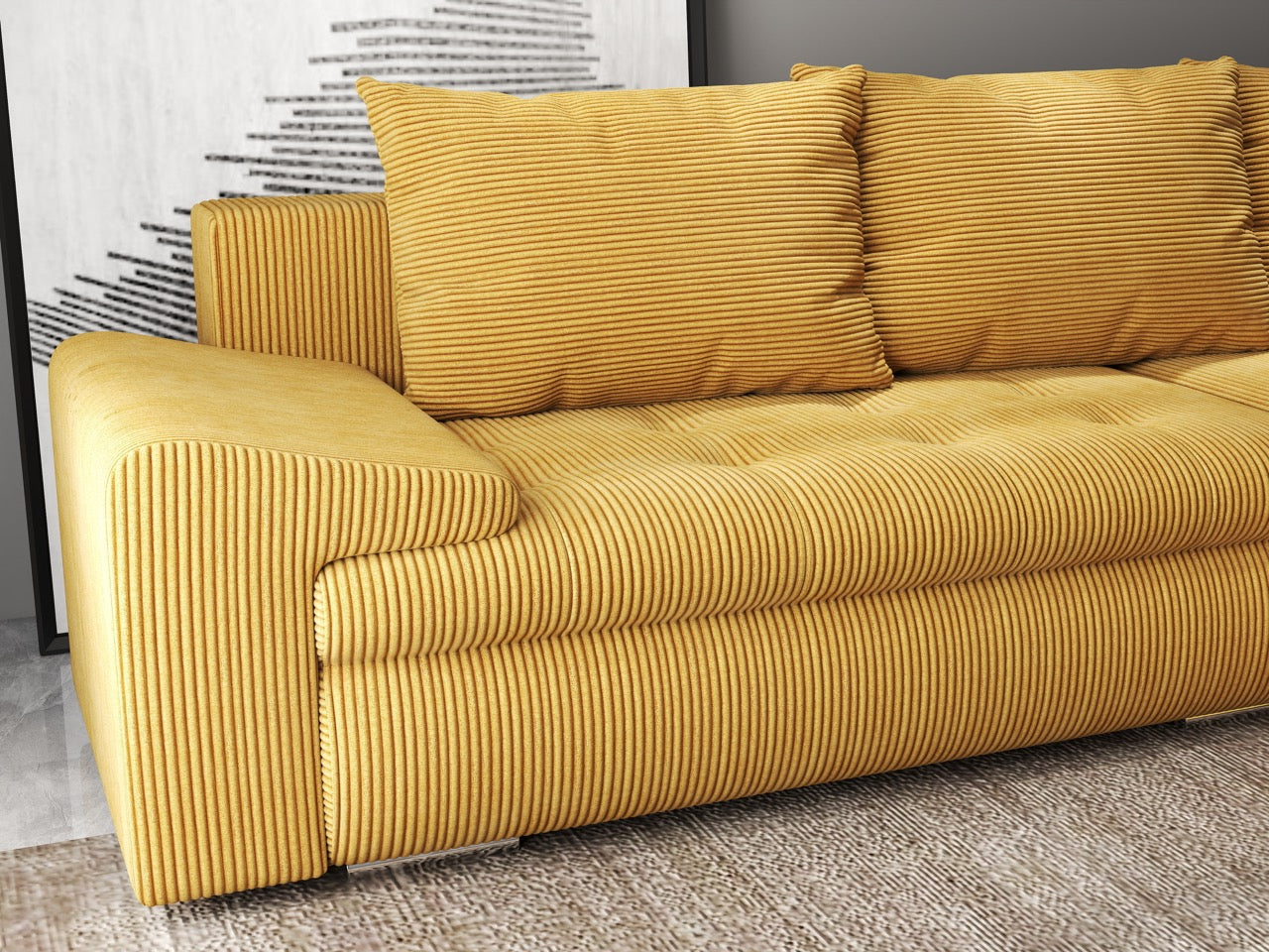 Colțar extensibil dumonde cu ladă de depozitare si sezut confortabil din spuma high-density, Leonardo Zoom Mustar 260x185 cm II