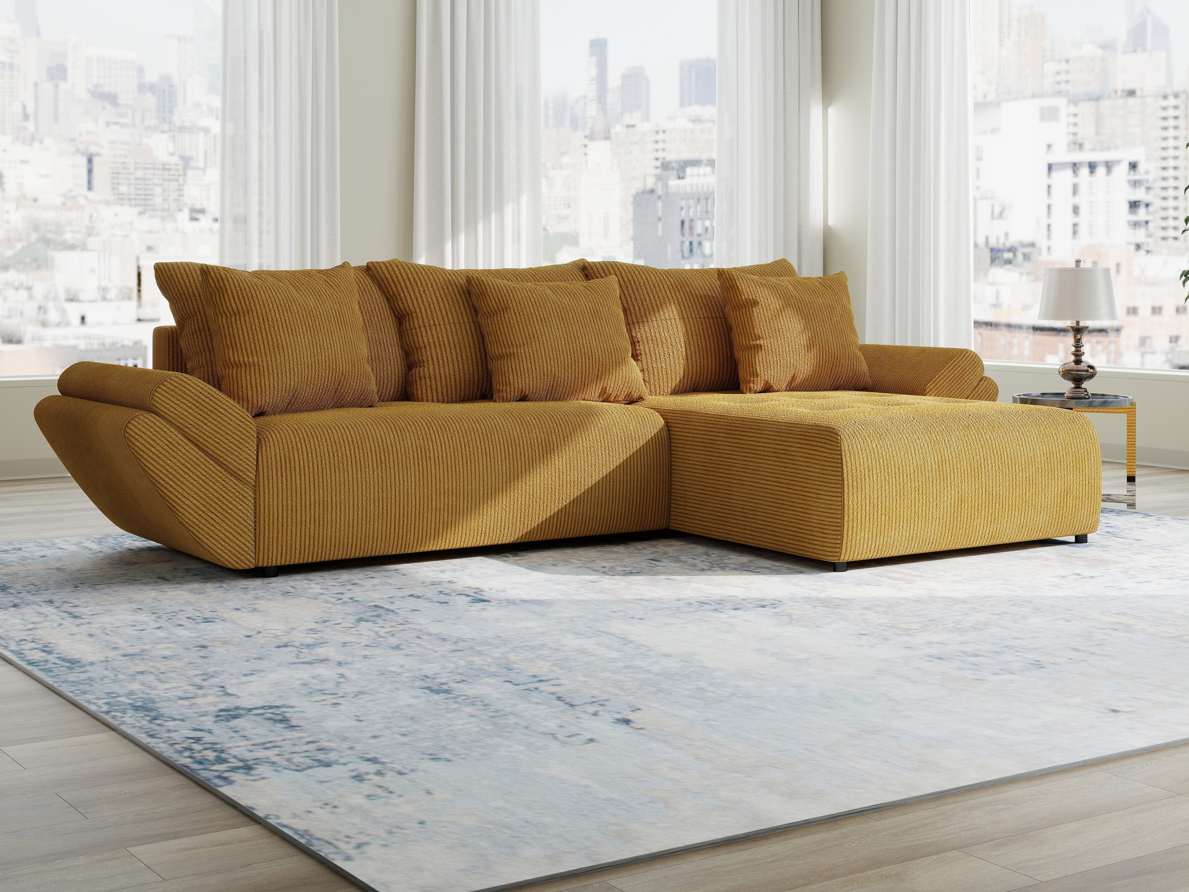 Colțar extensibil dumonde cu ladă de depozitare si sezut confortabil din spuma high-density, Berlin Zoom Mustar 280x185 cm II