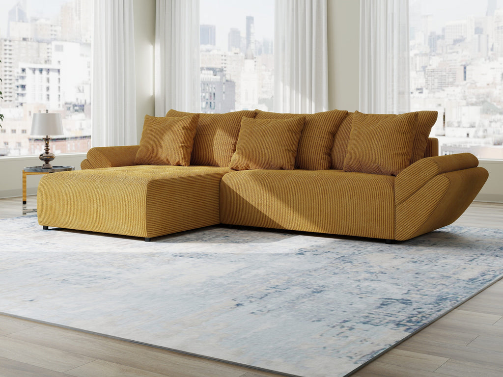 Colțar extensibil dumonde cu ladă de depozitare si sezut confortabil din spuma high-density, Berlin Zoom Mustrar 280x185 cm