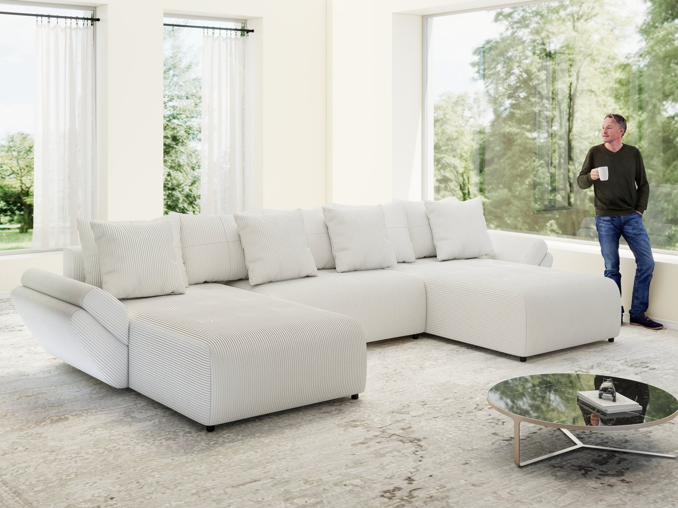 Colțar extensibil dumonde cu ladă de depozitare si sezut confortabil din spuma high-density, Berlin U Zoom Grey 380x180 cm