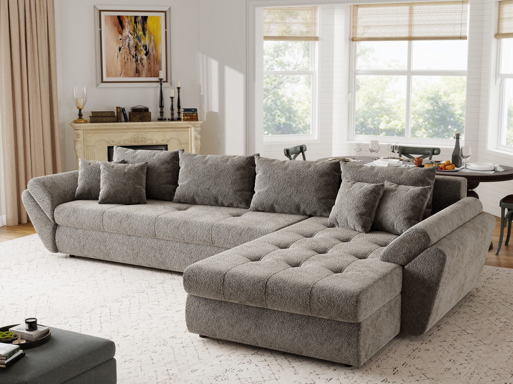Colțar extensibil dumonde cu ladă de depozitare si sezut confortabil din spuma high-density, Loana XL Arena Taupe II 335x185 cm
