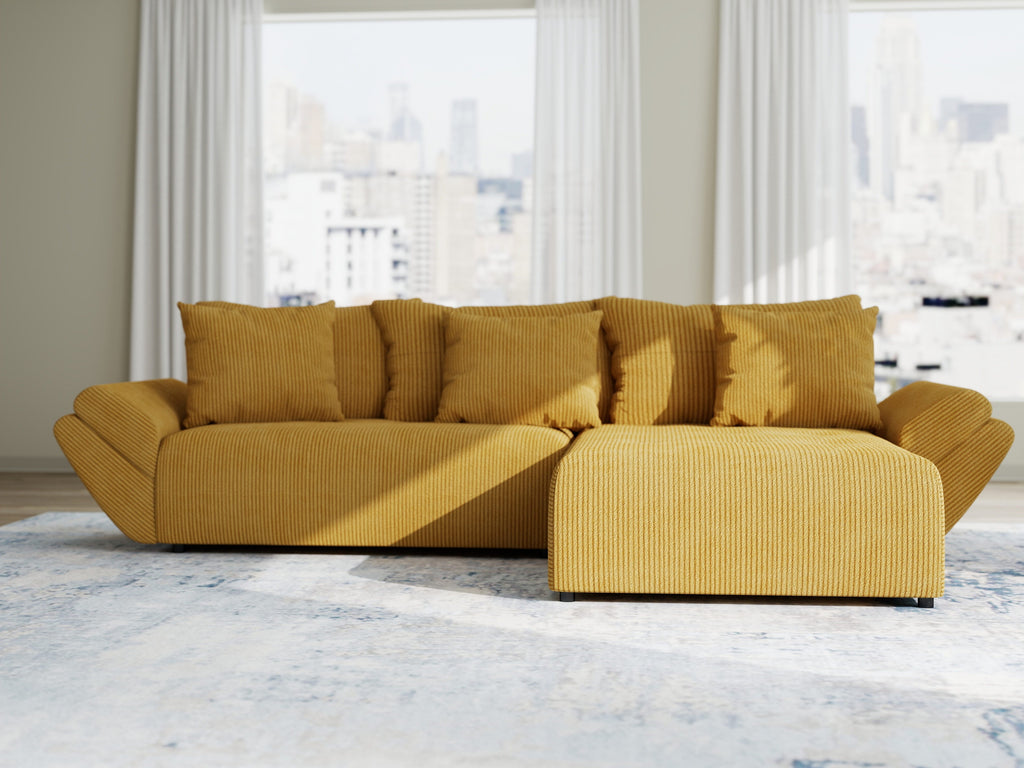 Colțar extensibil dumonde cu ladă de depozitare si sezut confortabil din spuma high-density, Berlin Zoom Mustar 280x185 cm II