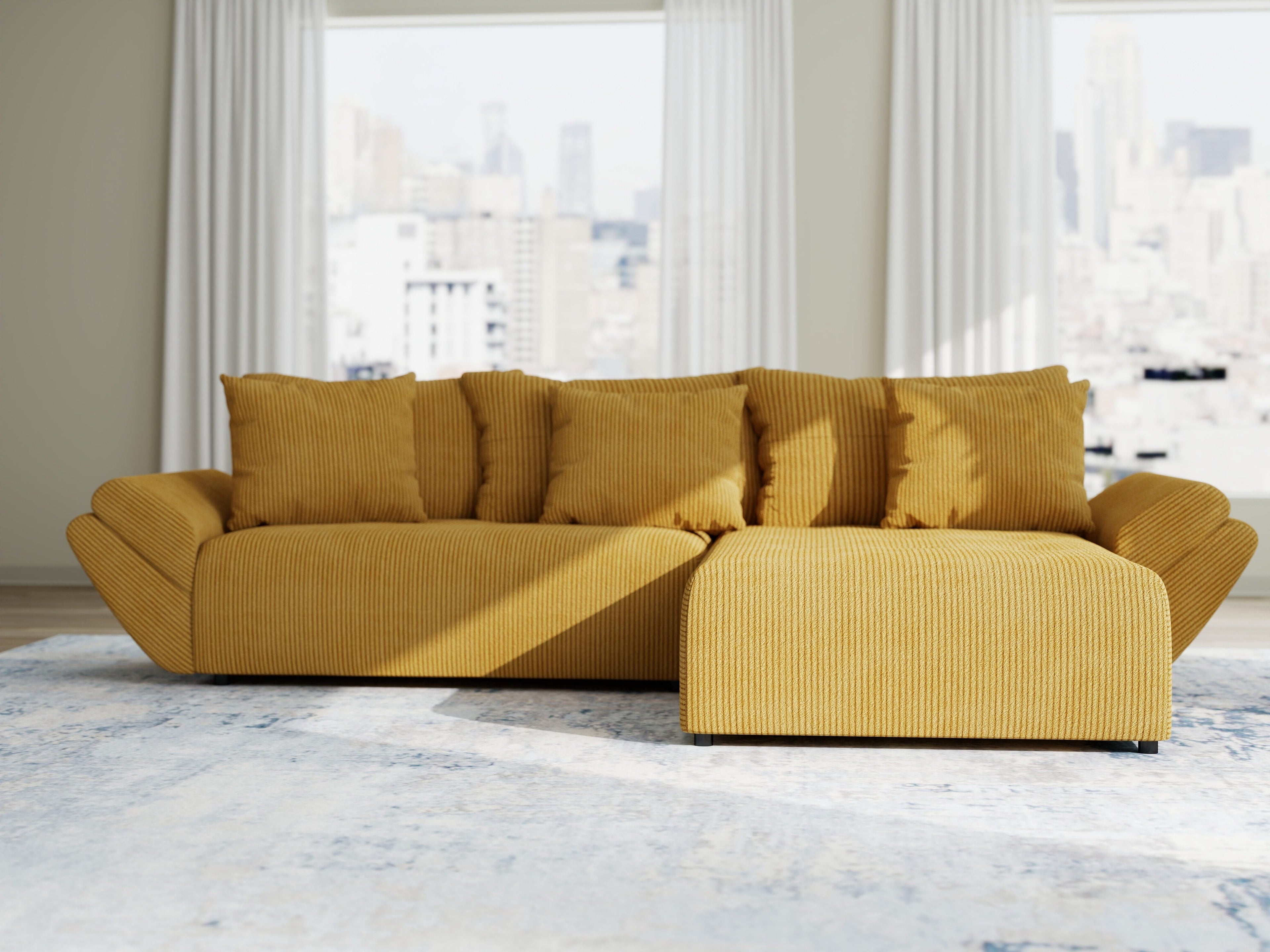 Colțar extensibil dumonde cu ladă de depozitare si sezut confortabil din spuma high-density, Berlin Zoom Mustar 280x185 cm II
