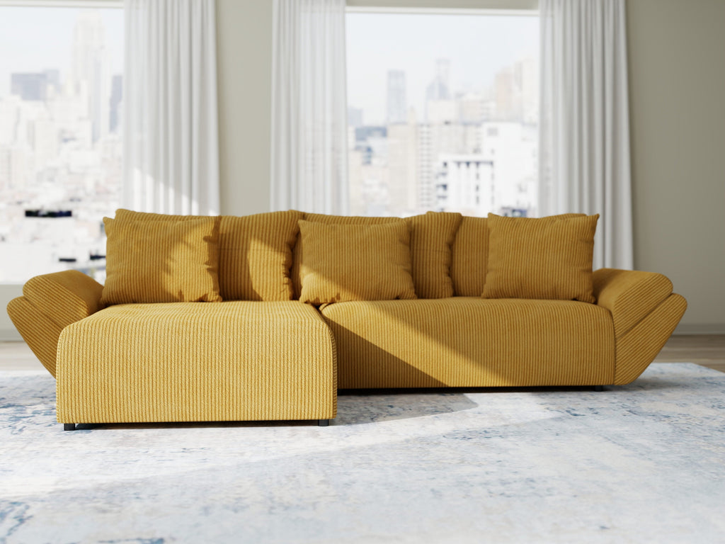 Colțar extensibil dumonde cu ladă de depozitare si sezut confortabil din spuma high-density, Berlin Zoom Mustrar 280x185 cm