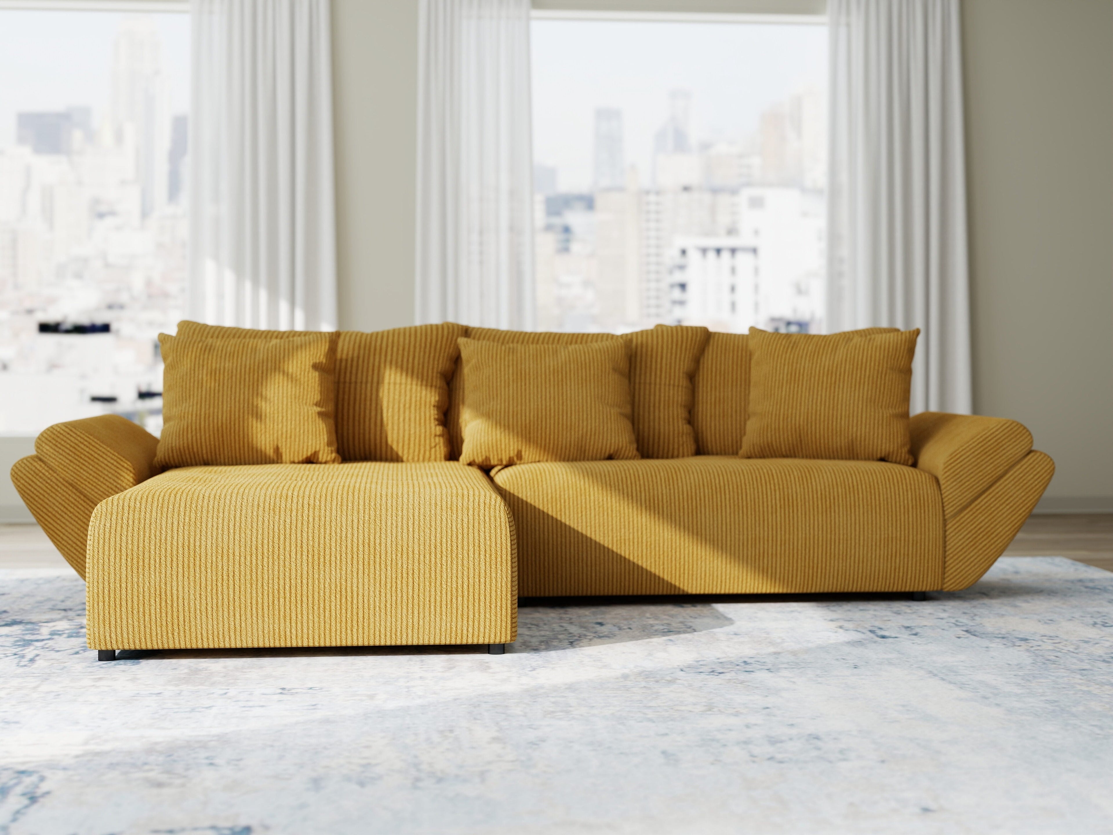 Colțar extensibil dumonde cu ladă de depozitare si sezut confortabil din spuma high-density, Berlin Zoom Mustrar 280x185 cm