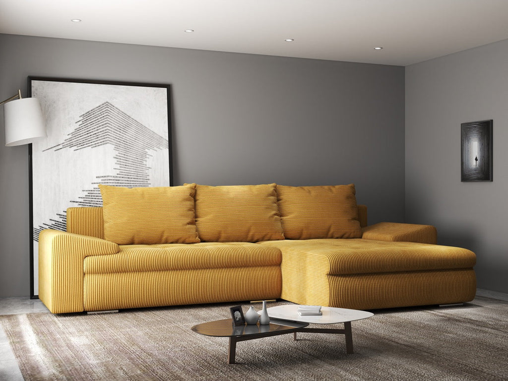 Colțar extensibil dumonde cu ladă de depozitare si sezut confortabil din spuma high-density, Leonardo Zoom Mustar 260x185 cm II