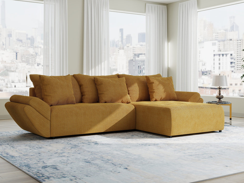 Colțar extensibil dumonde cu ladă de depozitare si sezut confortabil din spuma high-density, Berlin Zoom Mustar 280x185 cm II