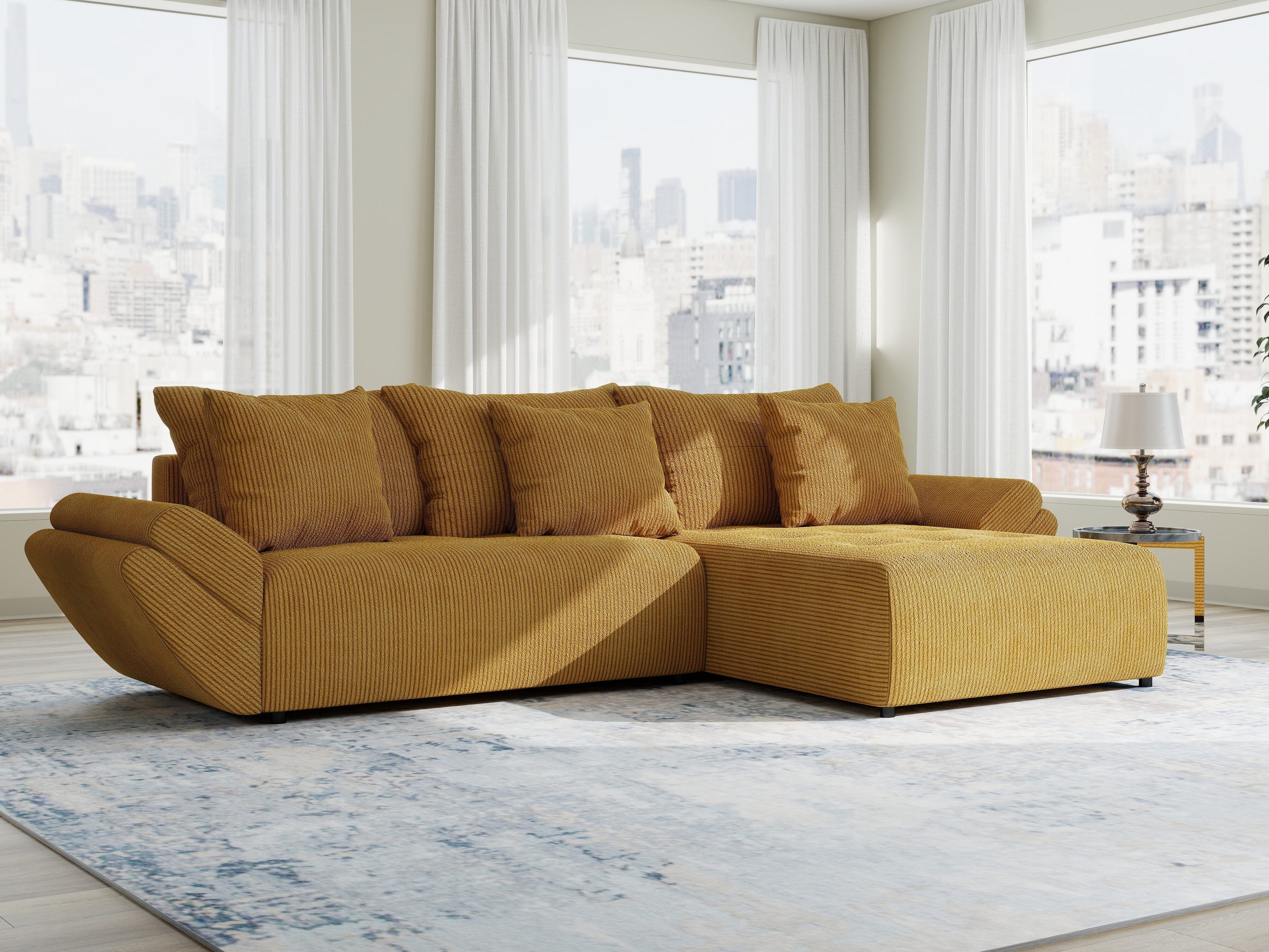 Colțar extensibil dumonde cu ladă de depozitare si sezut confortabil din spuma high-density, Berlin Zoom Mustar 280x185 cm II