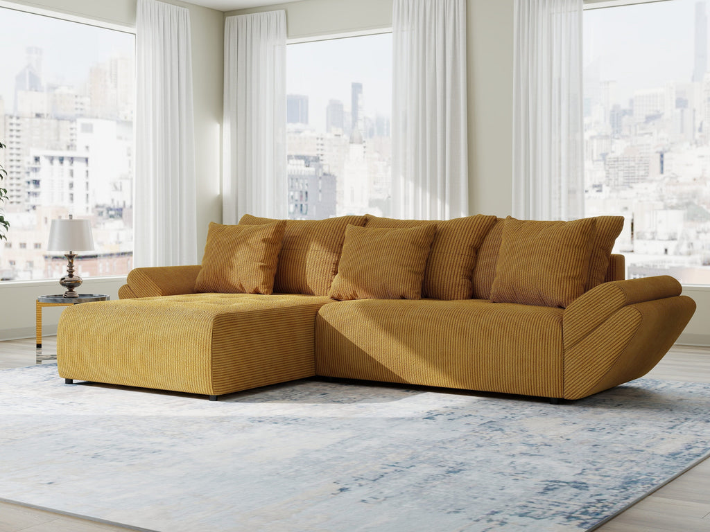 Colțar extensibil dumonde cu ladă de depozitare si sezut confortabil din spuma high-density, Berlin Zoom Mustrar 280x185 cm