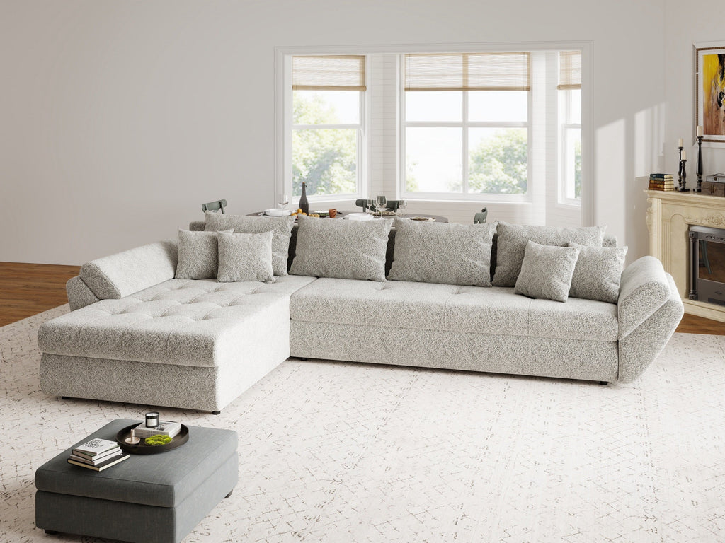 Colțar extensibil dumonde cu ladă de depozitare si sezut confortabil din spuma high-density, Loana XL Arena Bej 02 335x185 cm