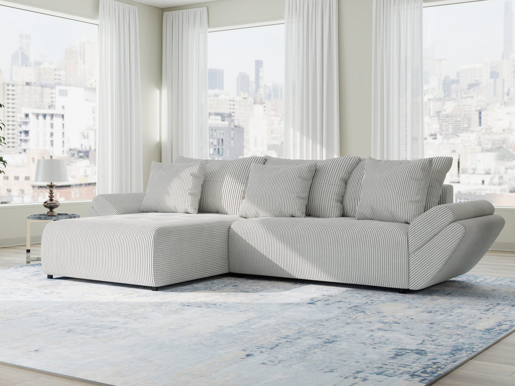 Colțar extensibil dumonde cu ladă de depozitare si sezut confortabil din spuma high-density, Berlin Zoom Gri 280x185 cm II