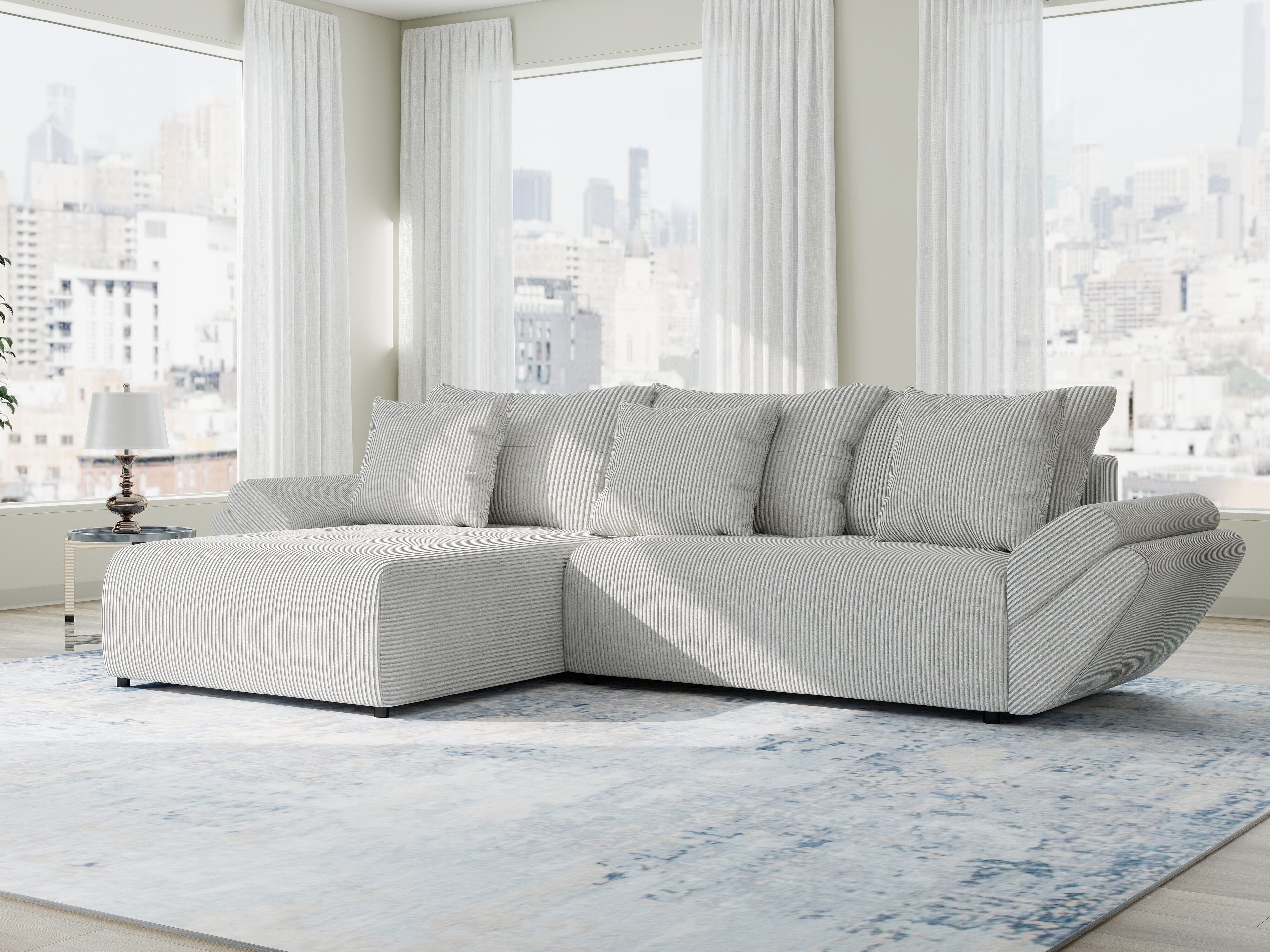 Colțar extensibil dumonde cu ladă de depozitare si sezut confortabil din spuma high-density, Berlin Zoom Gri 280x185 cm II