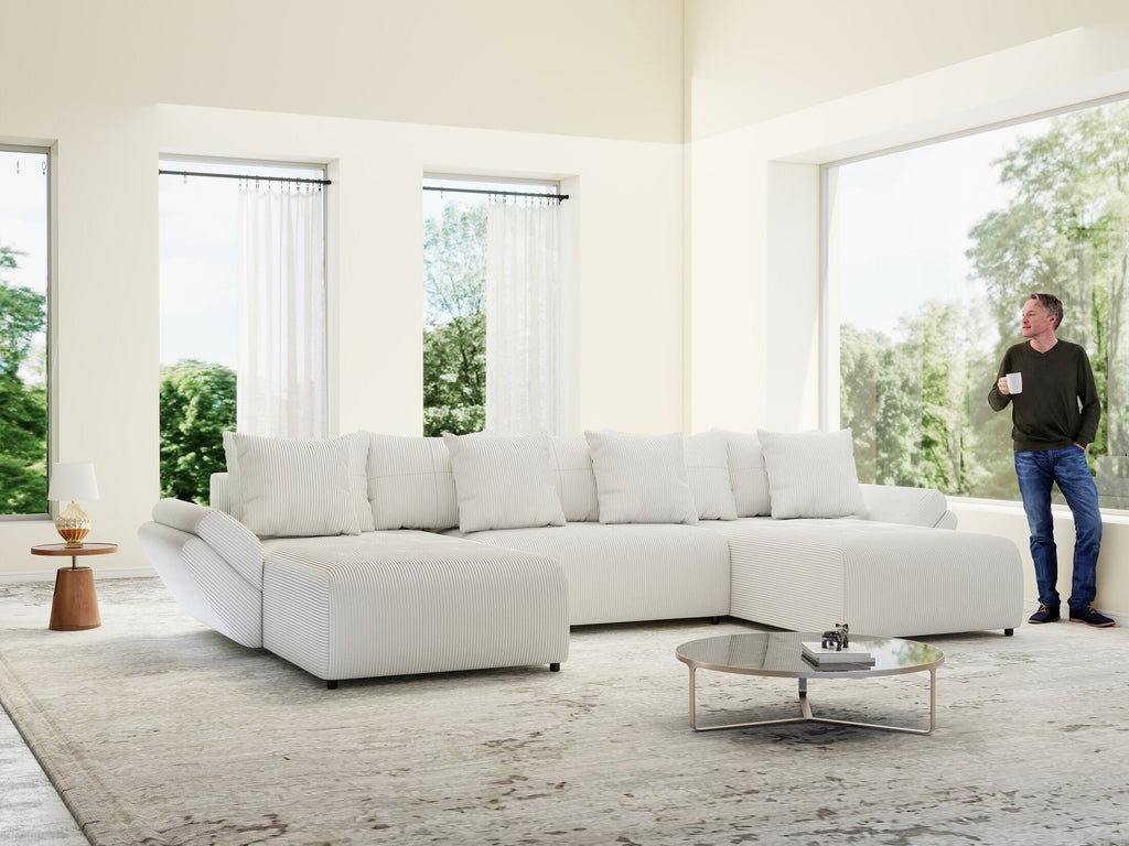 Colțar extensibil dumonde cu ladă de depozitare si sezut confortabil din spuma high-density, Berlin U Zoom Grey 380x180 cm