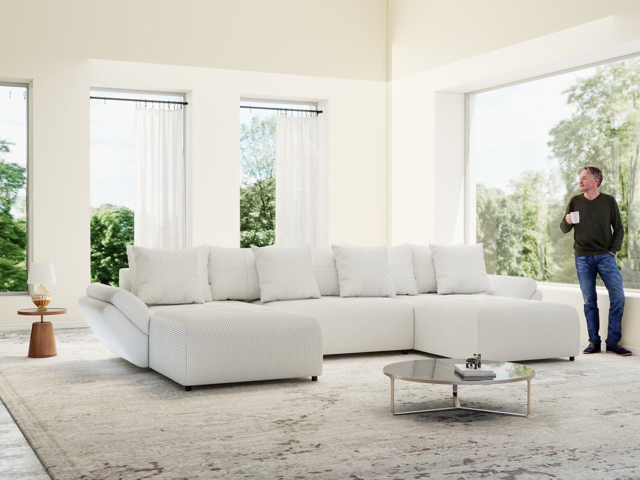 Colțar extensibil dumonde cu ladă de depozitare si sezut confortabil din spuma high-density, Berlin U Zoom Grey 380x180 cm