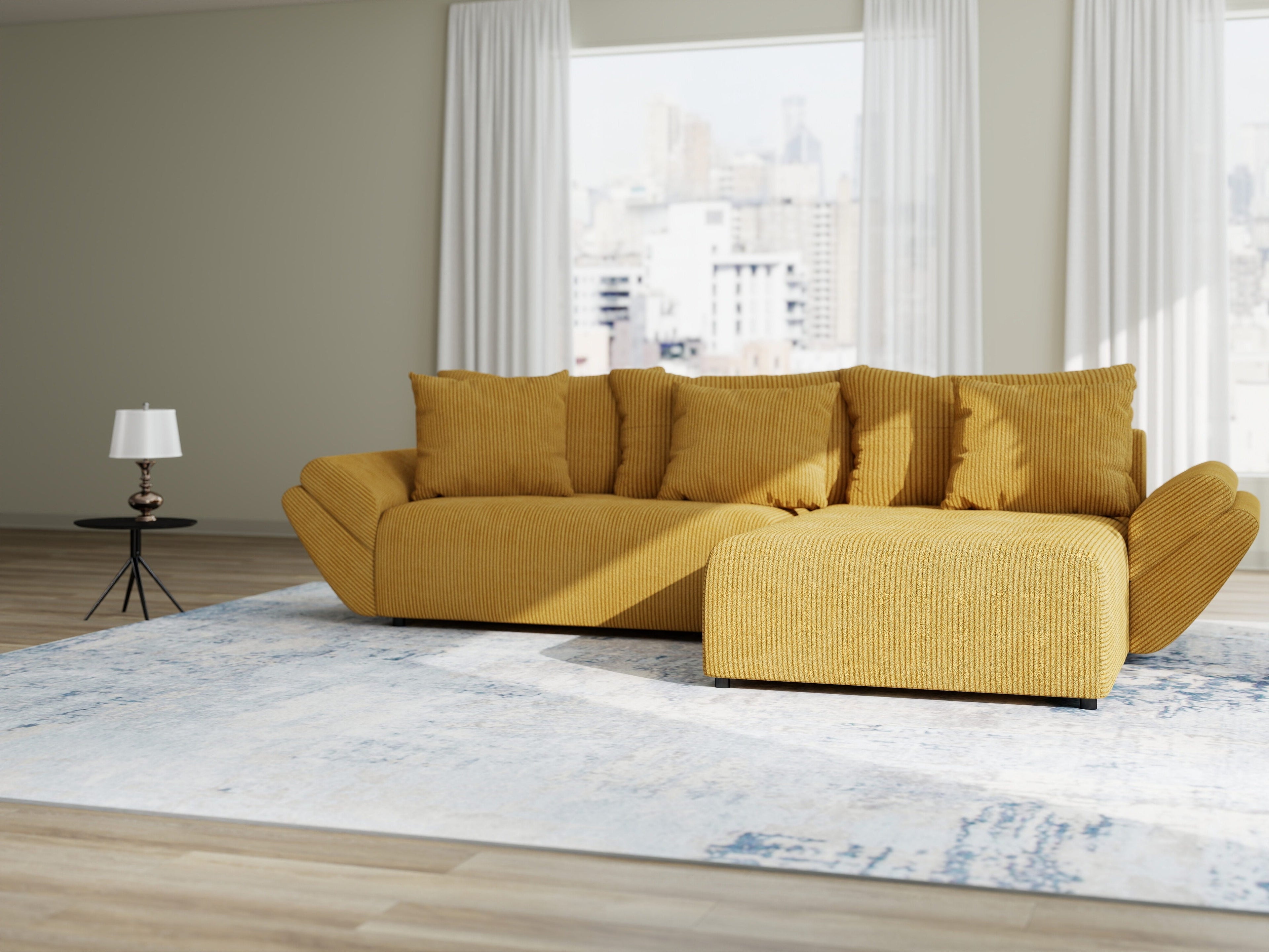 Colțar extensibil dumonde cu ladă de depozitare si sezut confortabil din spuma high-density, Berlin Zoom Mustar 280x185 cm II