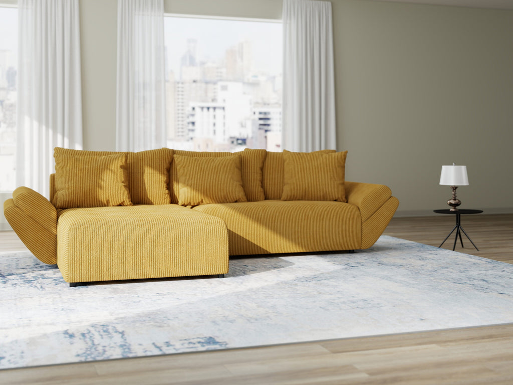 Colțar extensibil dumonde cu ladă de depozitare si sezut confortabil din spuma high-density, Berlin Zoom Mustrar 280x185 cm